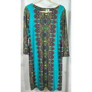 Emme & Michele Vibrant Boho Tunic Dress – Size L – Multicolor Paisley Print